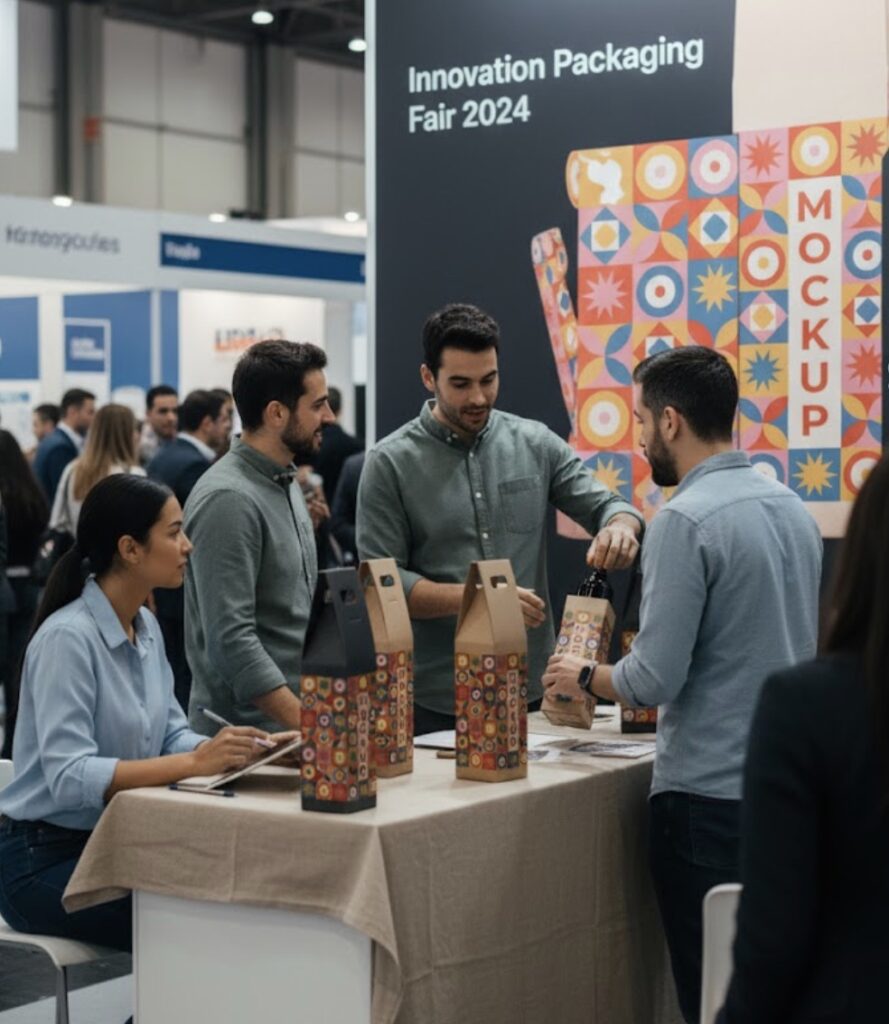 Equipo validando prototipos de empaque con clientes reales durante la fase de testeo (Día 5) de un curso de Design Sprint.