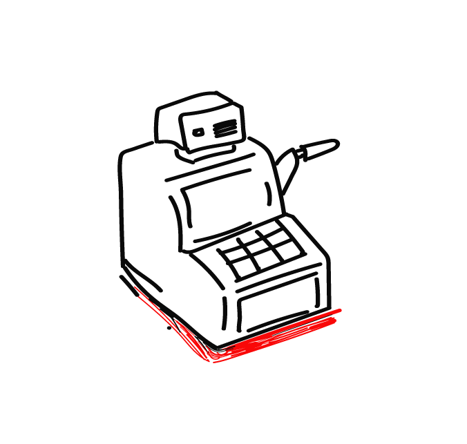 Icono del bloque Fuentes de Ingreso para la validación de hipótesis del modelo de negocio canvas, ilustrado como una caja registradora. Su base roja lo identifica como un elemento de acción y experimentación.