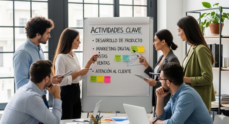 Actividades claves del modelo de negocio en una pizarra estratégica.