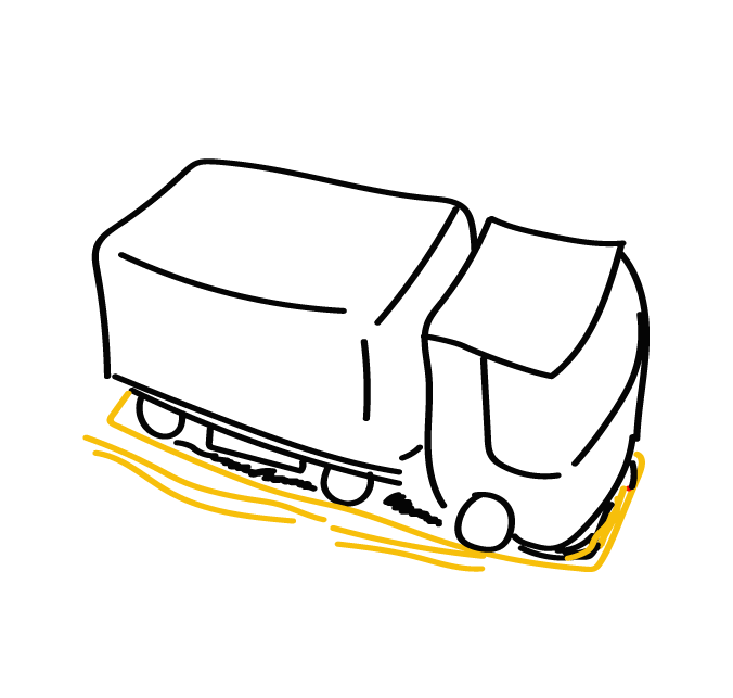 Icono de Canales para el modelo de negocio canvas, ilustrado como un camión de reparto. Su base amarilla lo identifica como un pilar teórico fundamental.