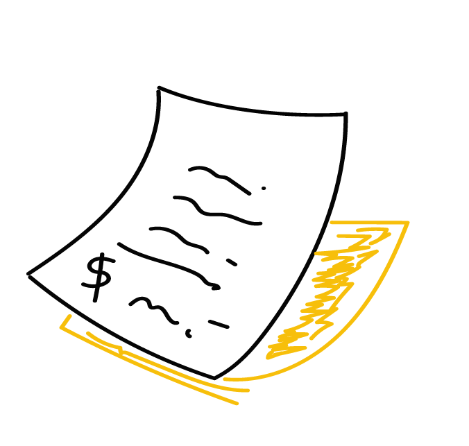 Icono de Estructura de Costos para el modelo de negocio canvas, ilustrado como una factura. Su base amarilla lo identifica como un pilar teórico fundamental.