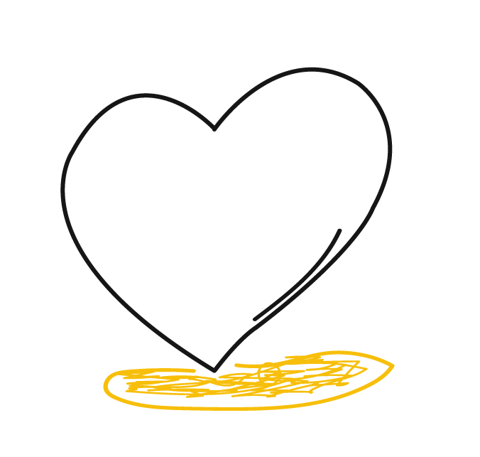 Icono de Relación con Clientes para el modelo de negocio canvas, ilustrado como un corazón. Su base amarilla lo identifica como un pilar teórico fundamental.