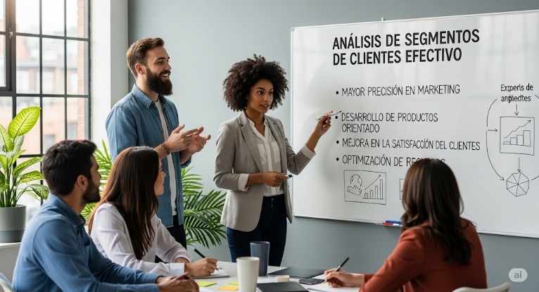 Equipo de emprendimiento analizando los segmentos de clientes del modelo de negocio en una pizarra estratégica con post-its.