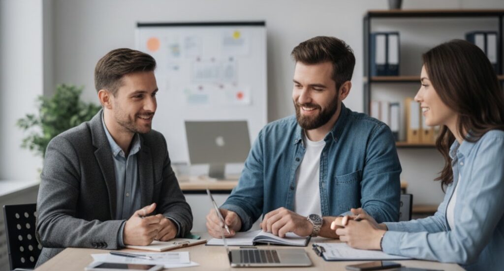 Equipo de emprendimiento digital analizando métricas de crecimiento en una reunión de estrategia